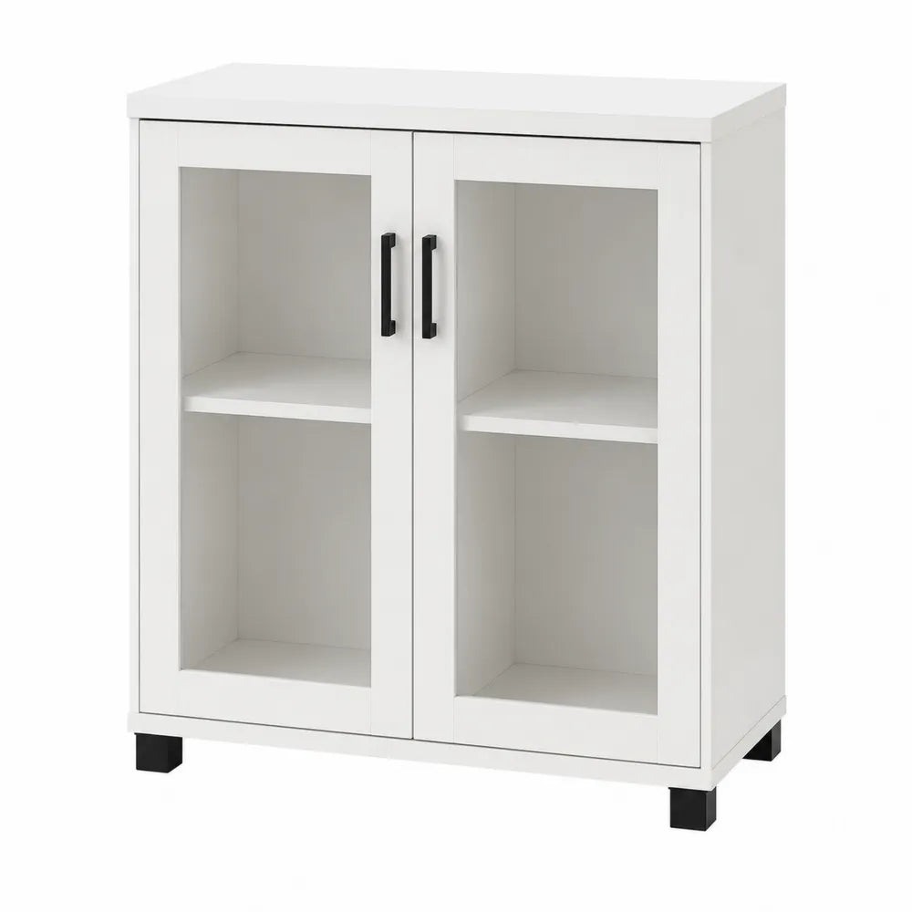 Szafka dwudrzwiowa biała MDF ze szkłem hartowanym 80x35x100 cm