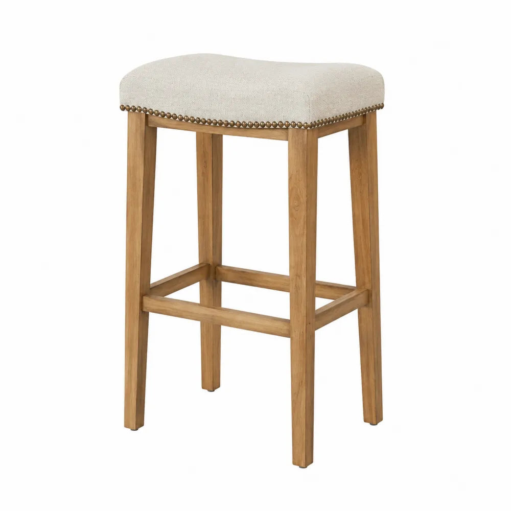 Stołek barowy tkanina lniana drewno 75 cm