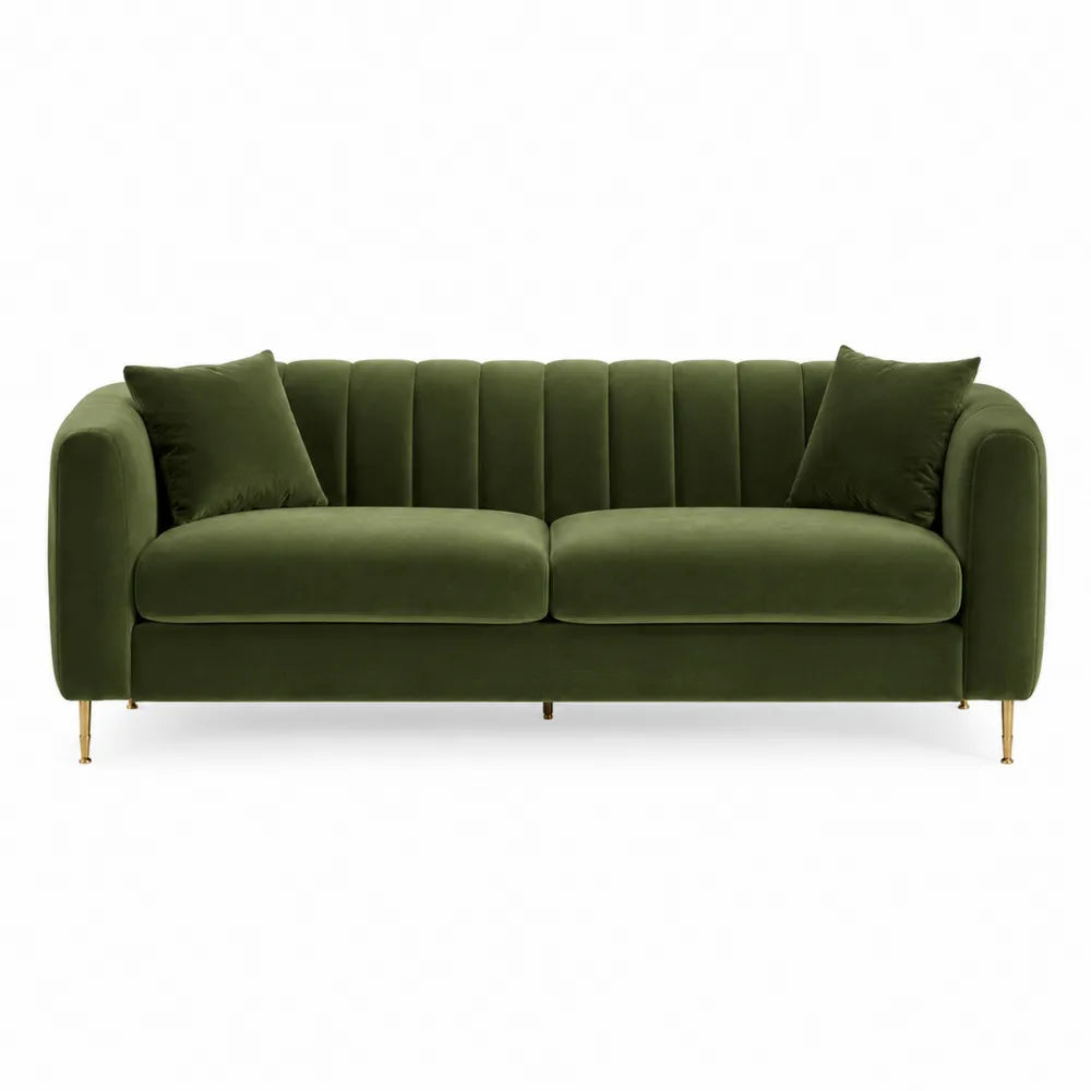 Sofa welurowa zielona z metalowymi nóżkami