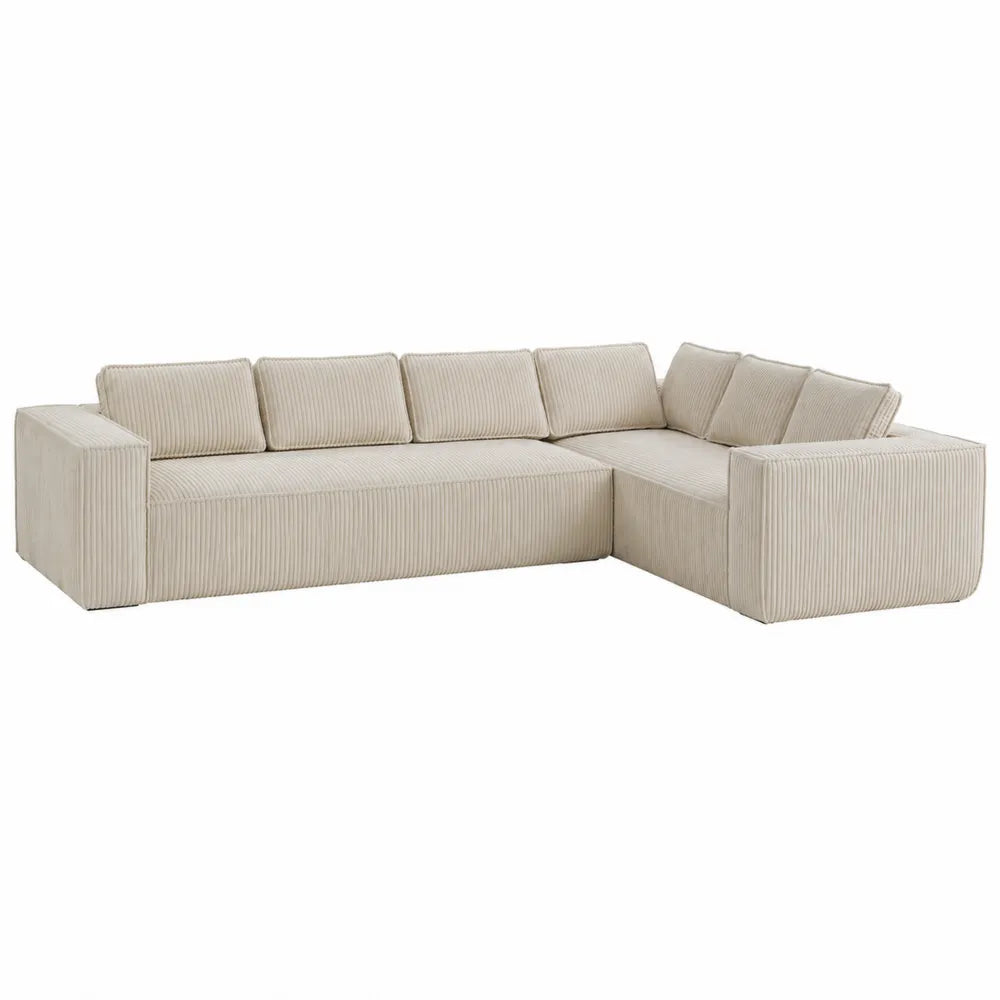 Narożna sofa z tkaniny prążkowanej beżowa 270 cm