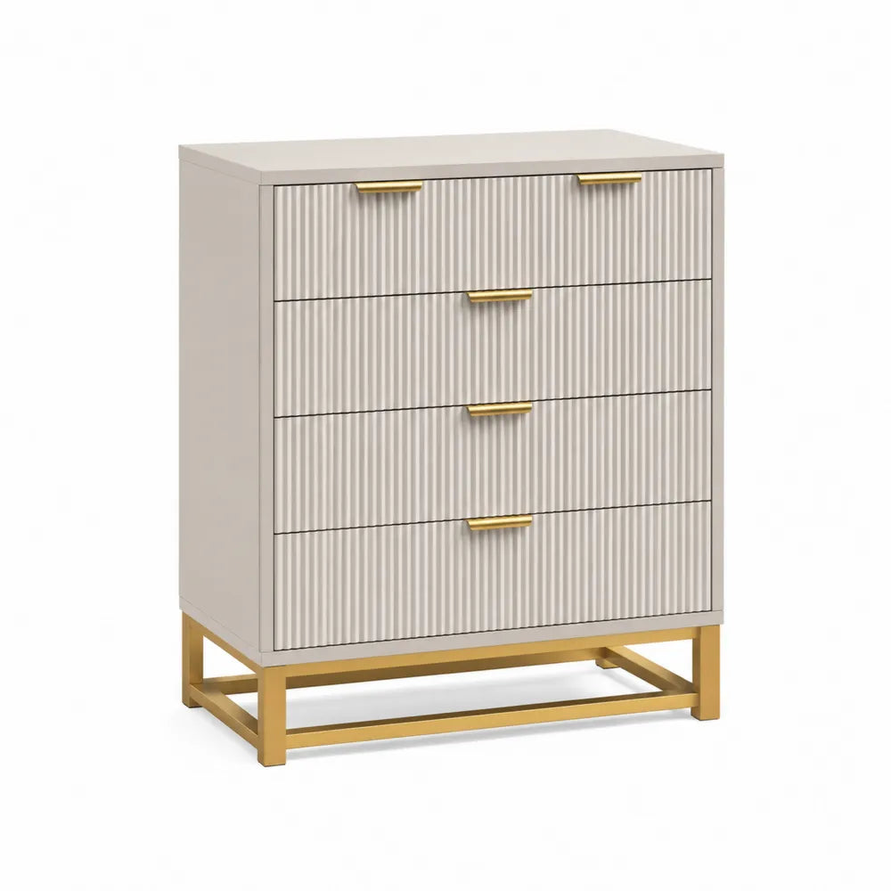 Komoda z laminatu drewnopodobnego i stali beżowa 4 szuflady 100x80x40 cm