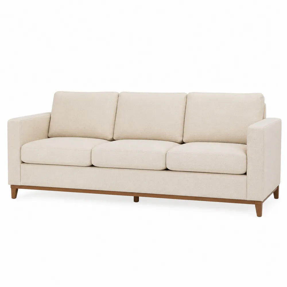 Sofa trzyosobowa z tkaniny poliestrowej i drewnianą ramą 220 cm