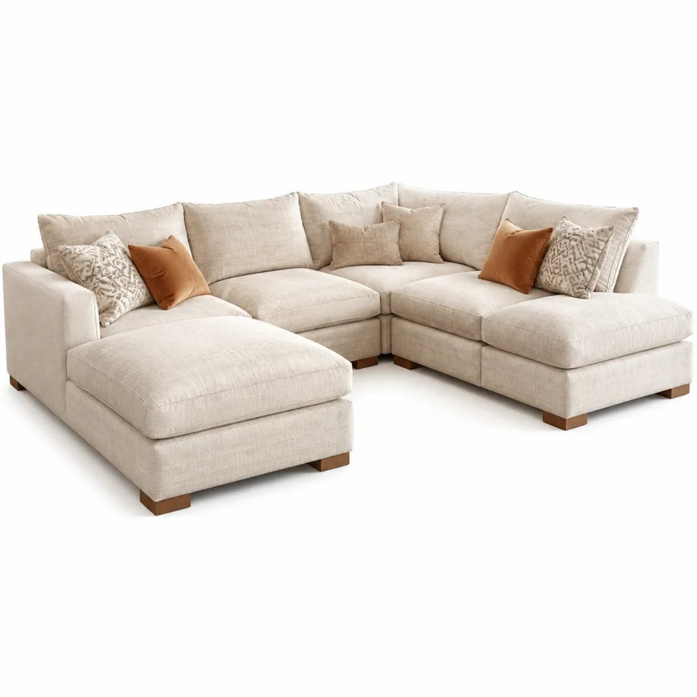 Narożna sofa z tkaniny beżowa 300x250 cm