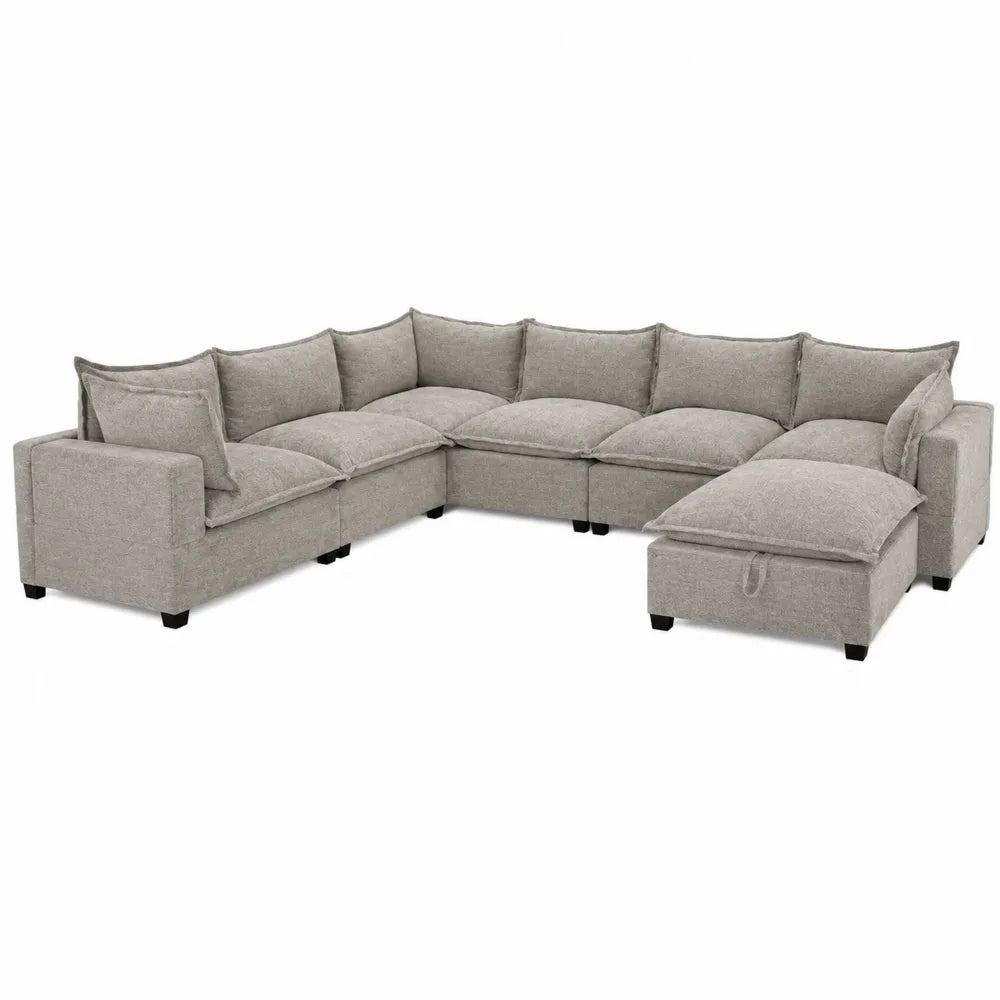 Sofa narożna modułowa z tkaniny lnianej 300 cm
