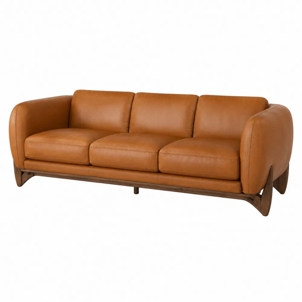 Sofa 3-osobowa z naturalnej skóry na drewnianej ramie, 200 cm