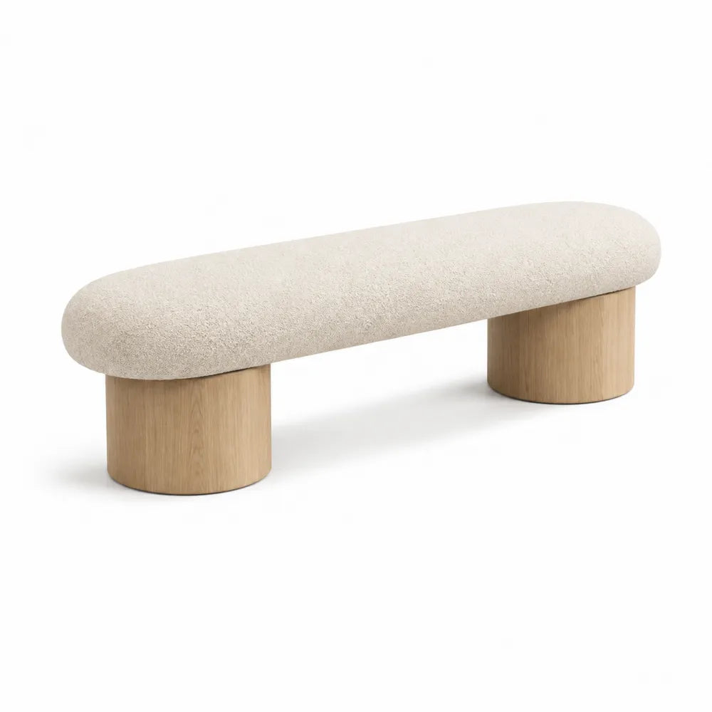Ławka tapicerowana tkanina bouclé drewno dębowe 140cm