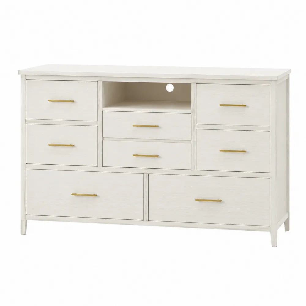Biała komoda z MDF i mosiężnymi uchwytami 150x80x40 cm