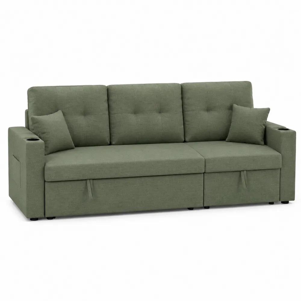 Sofa rozkładana zielona poliester, 220 cm