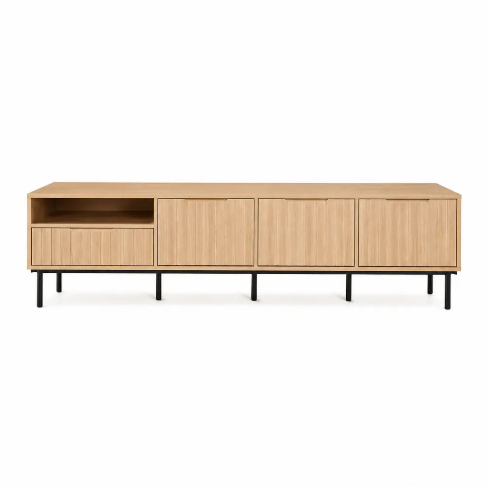 Szafka RTV z drewnianym fornirem i stalowymi nogami 180x45x50 cm