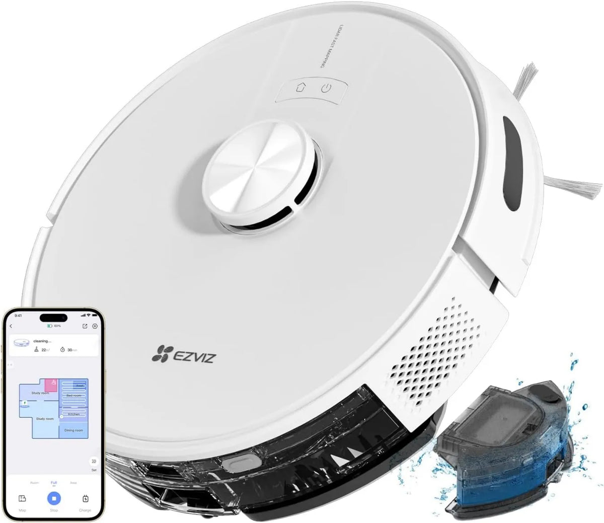 EZVIZ robot sprzątający, Robot odkurzacz, RE4, WiFi, biały, wielokondygnacyjny kartografiAlexa / WiFi / APP, 4000Pa