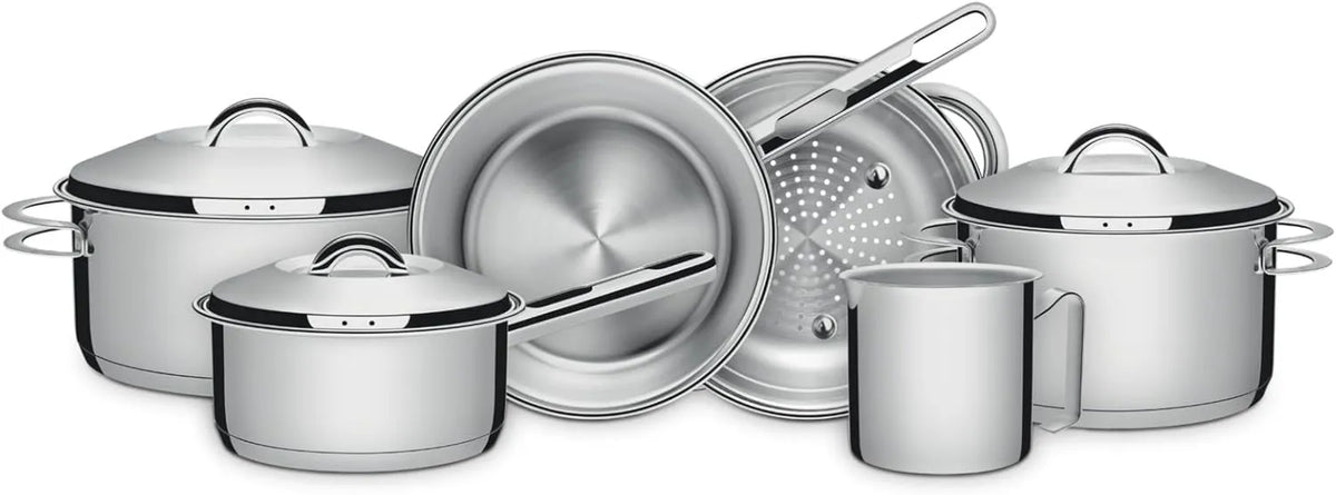 Tramontina, Bateria, bateria z patelni i patelni, stal nierdzewna, 6 sztuk, Solar nierdzewny Kitchen Potrójne dno z Cushion