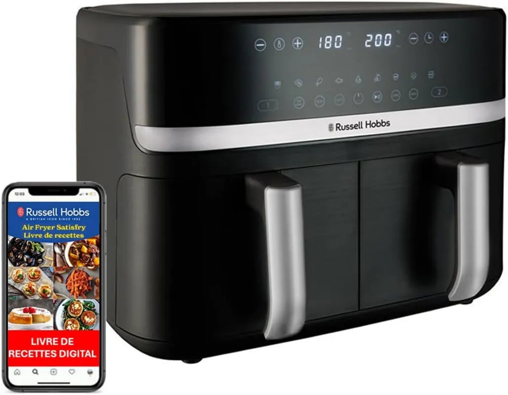 Russell Hobbs frytkownica beztłuszczowa, 9- in-1 suszarka na gorące powietrze, 9 l, dotyk, grill, tłumik, niepaskowane części, 27681-56 9-en-1