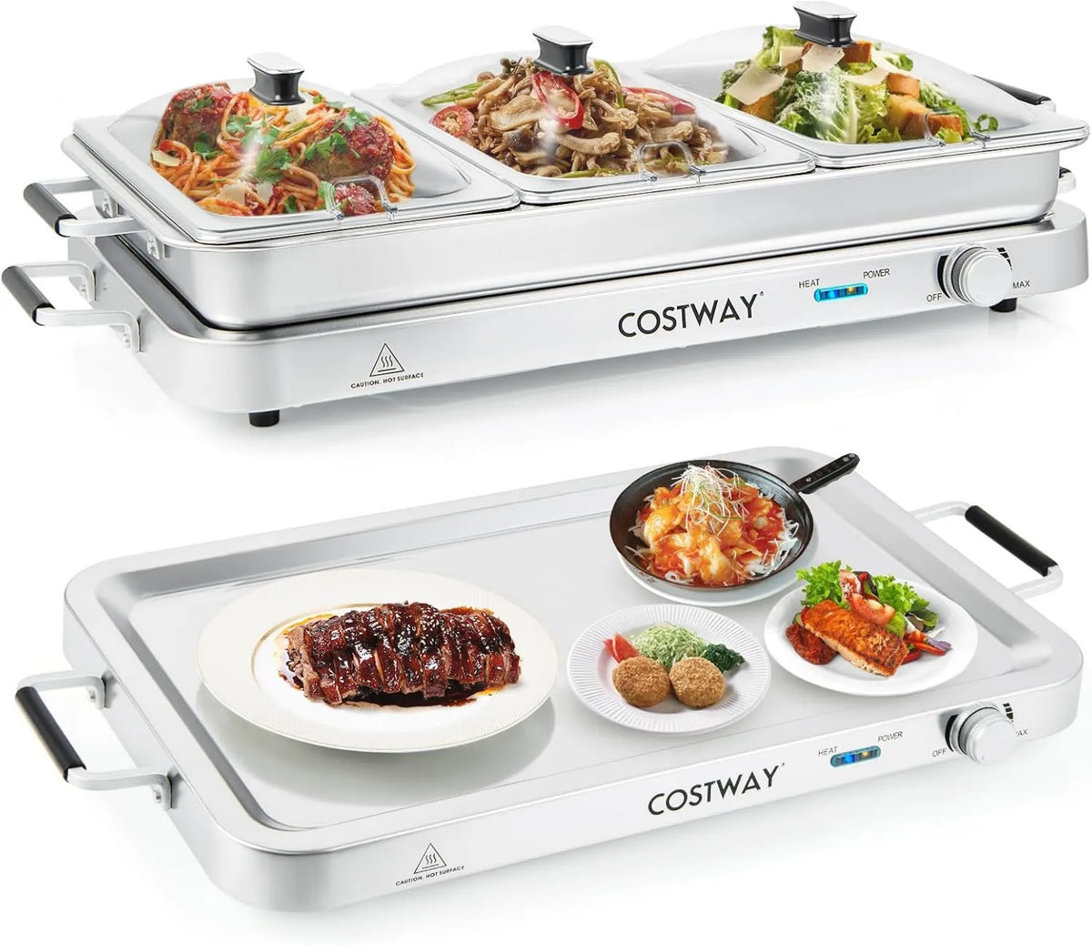 COSTWAY, Bufetowa płyta grzewcza, 9 l, 450 W, 50 do 150°C, GN1 / 1 + 3xGN1 / 3, restauracja, stal nierdzewna GN1/1 3xGN1/3