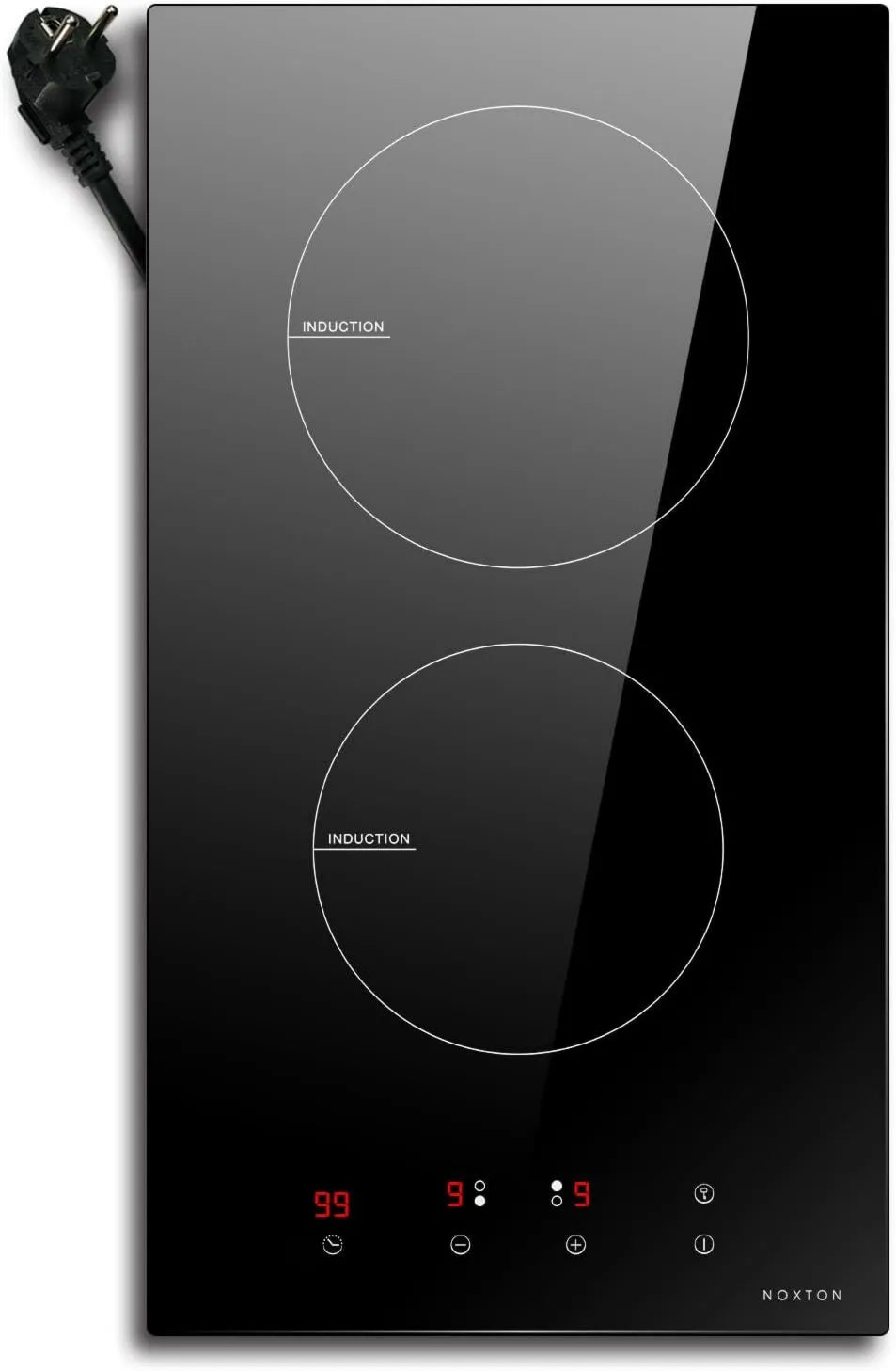 NOXTON płyta grzewcza, Płyta indukcyjna, 30 CM, 2 pola grzewcze, 3500 W, stół indukcyjny do gotowania, dotyk, blokada, odwracalny, minutnik, Kontrola dotyku
