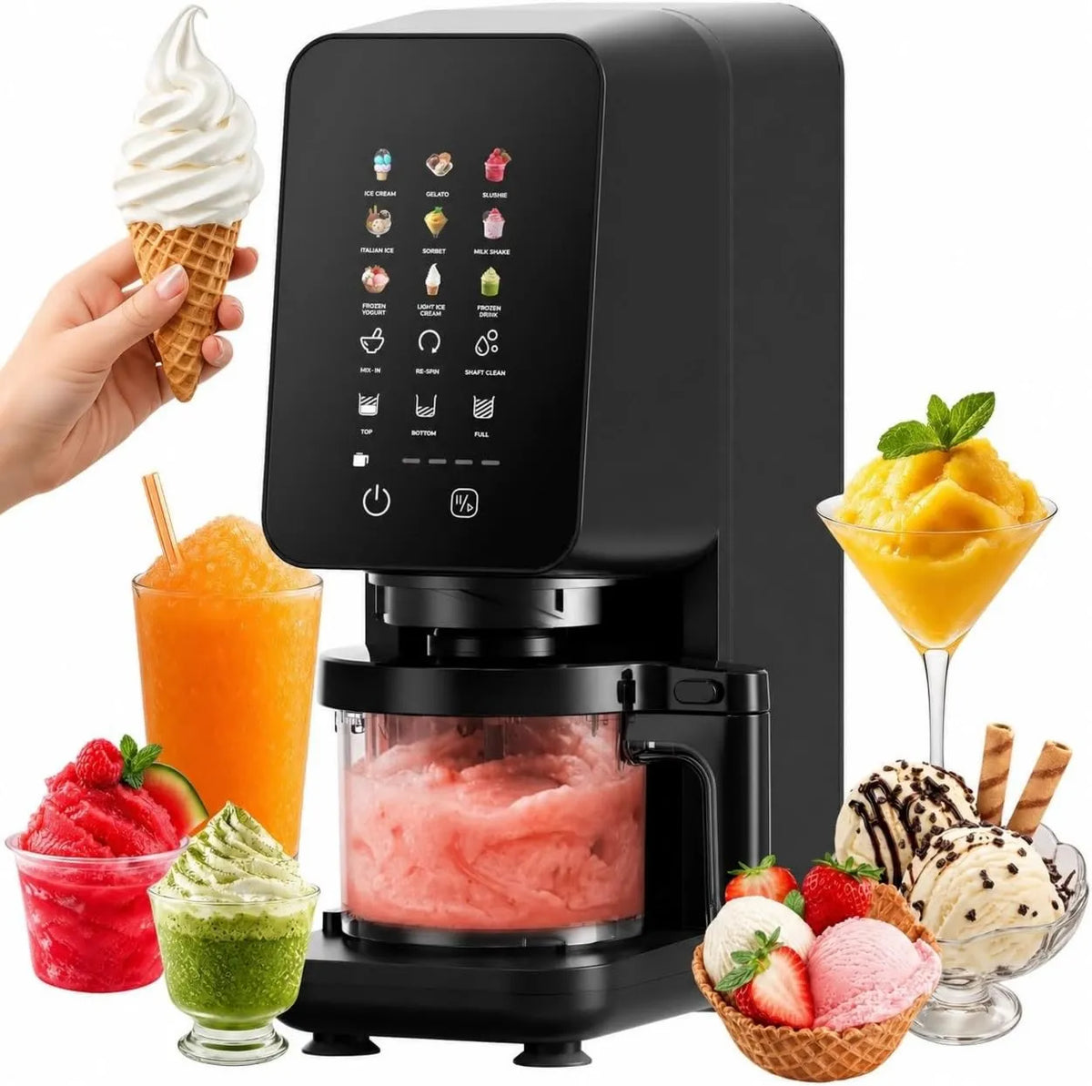 4Swiss, 4Szwajcarski IB026 Maszyna do kremu, kostkarka do lodu i sorbetu, dotyk, czarny, do Slush Mrożone jogurt włoski Gelato Sorbet Milksh