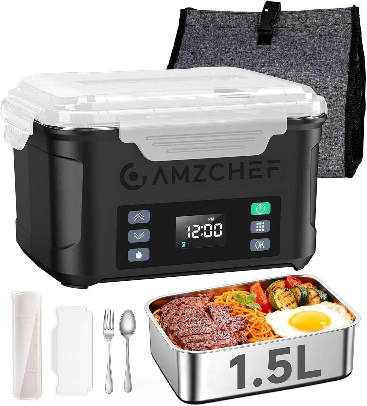 AMZCHEF, Grzejnik elektryczny, 1, 5 l, 27000 mAh, czarny, szybkie ładowanie w 3, 5 godziny, 5 l gamelle grzewczej