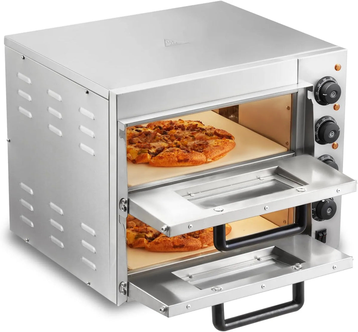 Piec do pizzy, 356 mm, VEVOR Komercyjny Piec Do Pizzy 2-Warstwowy, Elektryczny Ze Stali Nierdzewnej, Cztery Pokrętła, Do Pieczenia W Restauracji