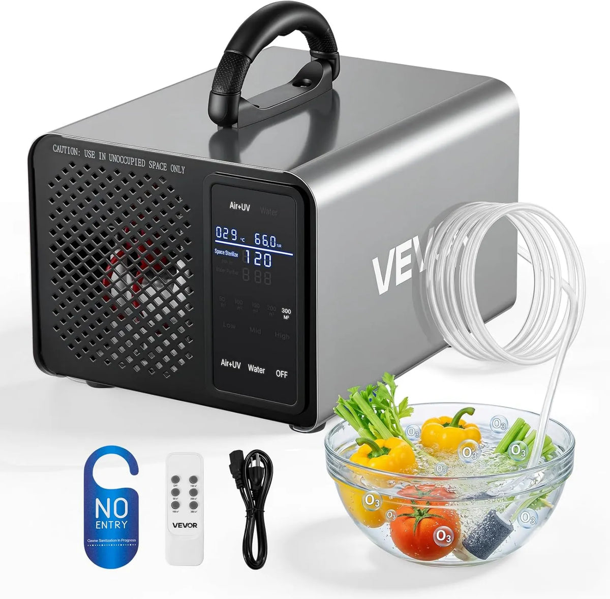 VEVOR oczyszczacz powietrza, Oczyszczarka powietrza, dotyk, licznik czasu, wyświetlacz LCD, generator ozonu 36000 mg / h, 15 s i rozrusznik czasu, do 300 m²