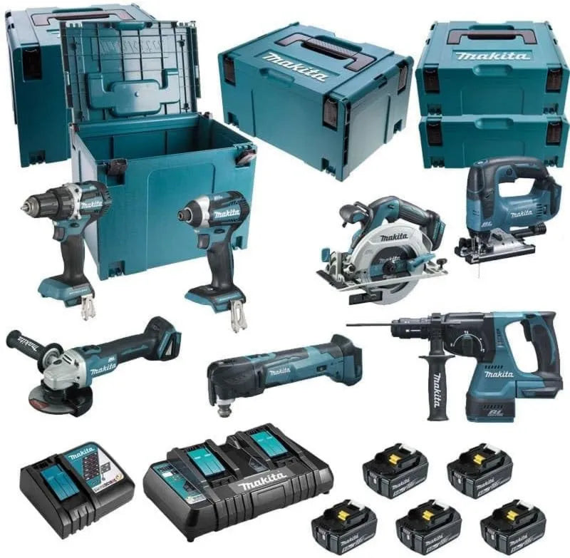 Makita DDF484 DTD154 akumulator do elektronarzędzi, Zestaw 7 maszyn, + + DGA506 + DHS680 + DHR243 + DTM51 + DJV182