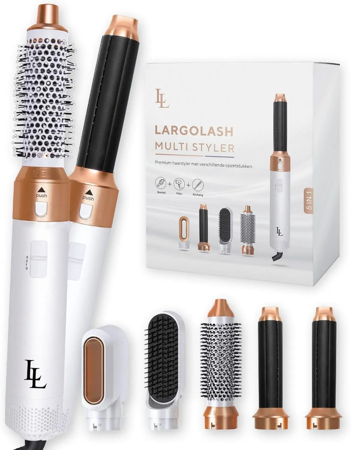 Largolash, Prostownica do włosów, wygładzanie żelaza, profesjonalny, biały, Blossom Blowjob Dry- Cheveux 5 w 1