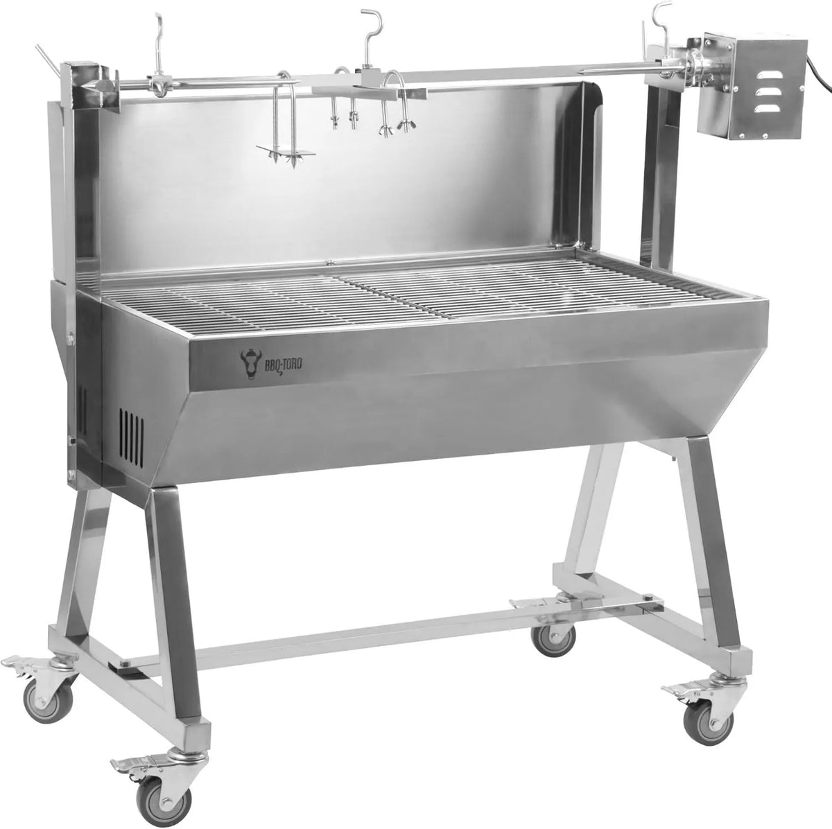 BBQ-TORO, grill, silnik, 60 kg, rolki, stal nierdzewna, do wieprzowiny i jagnięciny z kółkami