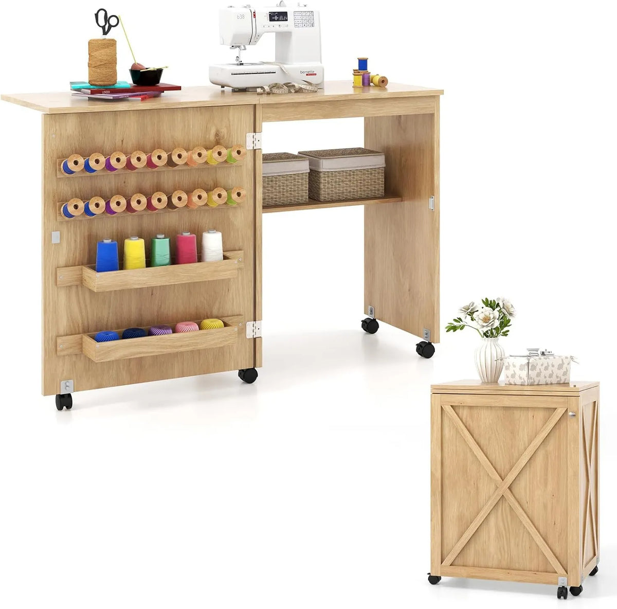 COSTWAY, elektryczna maszyna do szycia, Stół, koła ruchome, 2 Płyty