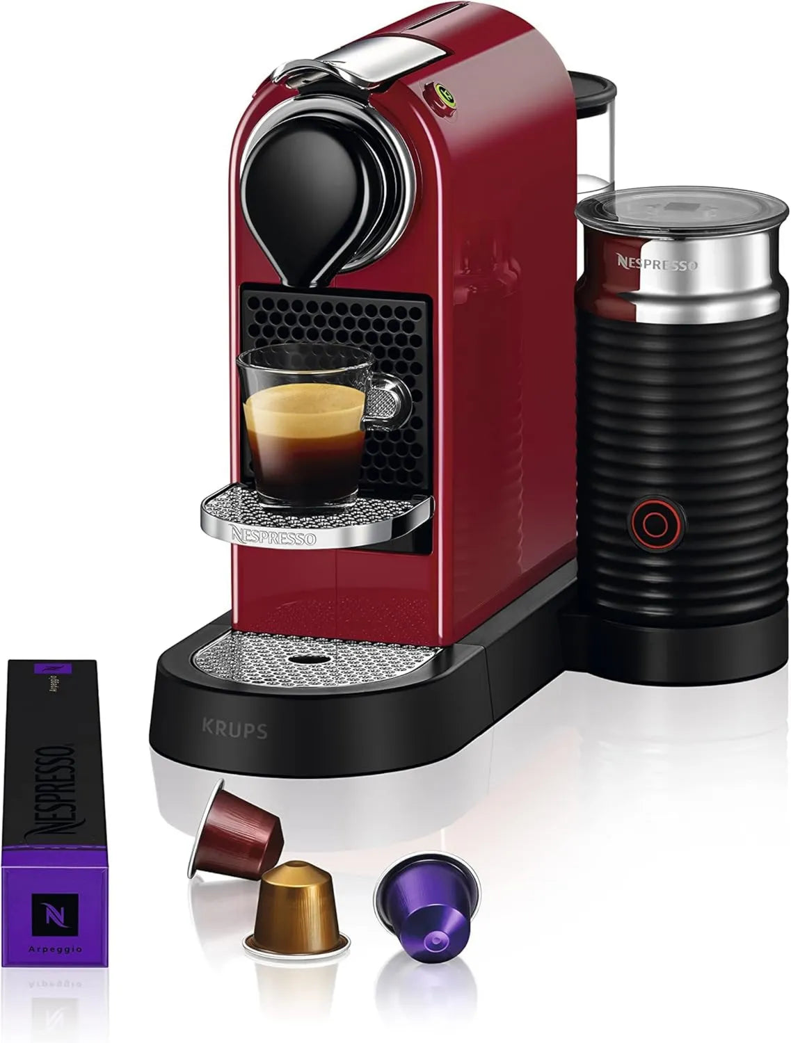 Krups XN7615 ekspres do kawy, 1260 W, 19 bar, Nespresso Citiz&Milk ekspres do kawy na kapsułki, pojemność zbiornika na wodę 1 l, kolor czerwony