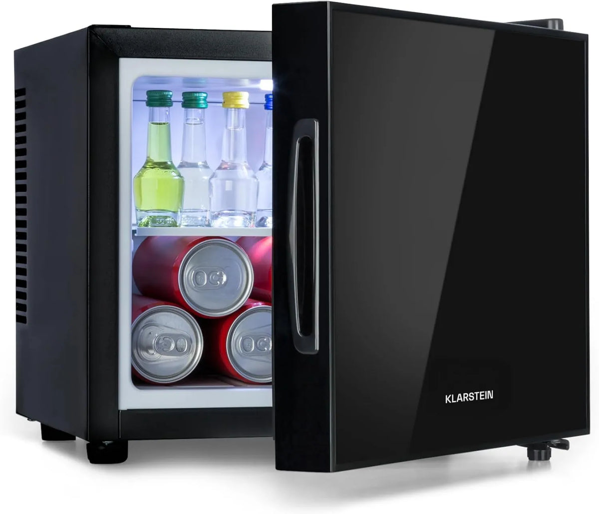 KLARSTEIN minilodówka, Mini- lodówka, Frosty, pojemność, kompaktowy 10- litr, 12 i 18°C, białe oświetlenie LED wewnątrz, półka szklana, eleganckie drzwi, łatwe do czyszczenia 10-liter