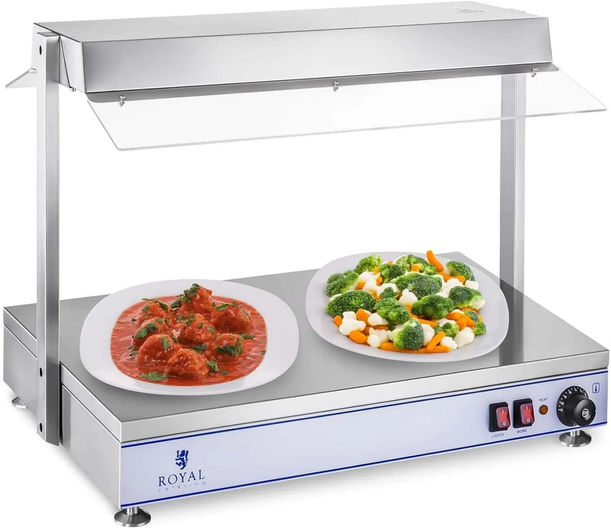 Royal Catering, Taca z płytą boczną RCHP- 70, 1100 W, 0 do 110°C, catering, 2 strefy temperaturowe, stal nierdzewna, 2 lampy halogenowe RCHP-70
