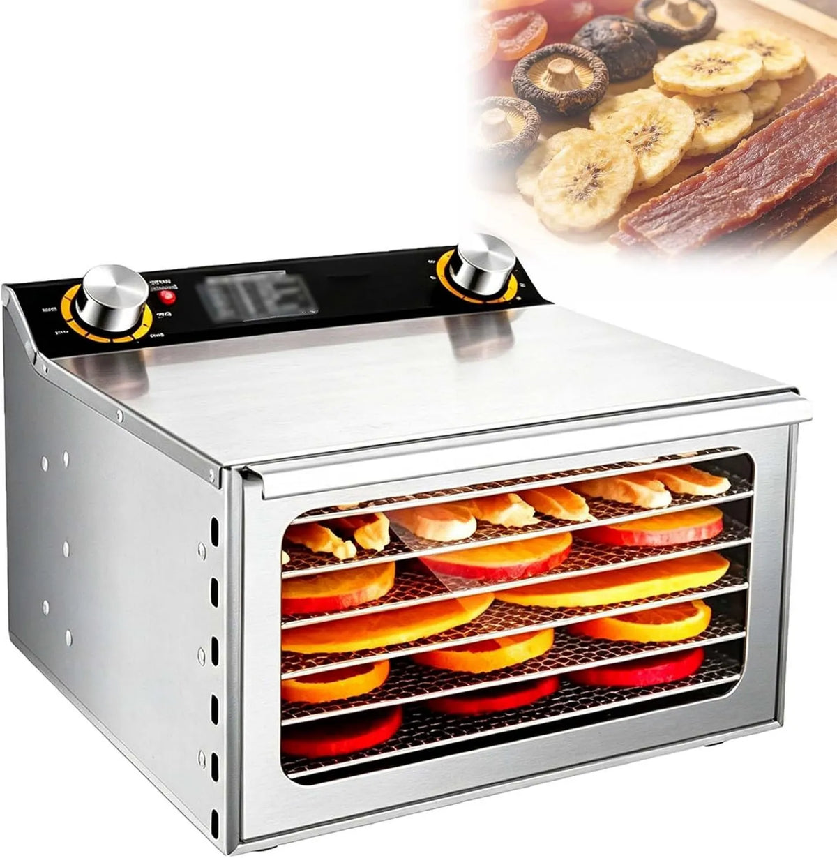 EXSHUING suszarka do żywności, W / 800 Suszarka, odwodniona żywność, 400 W, 800 W, 30 do 90°C, licznik czasu, profesjonalny, 18 poziomów, dla mięsa W/800