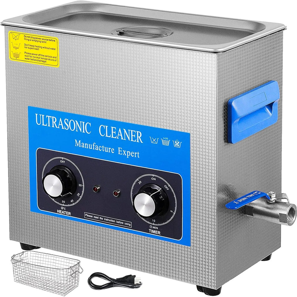 VEVOR, Grzejnik elektryczny WEVOR, 6, 5 l, 220 V, licznik czasu, Profesjonalny płyn do ultradźwięków 220 V, stal nierdzewna
