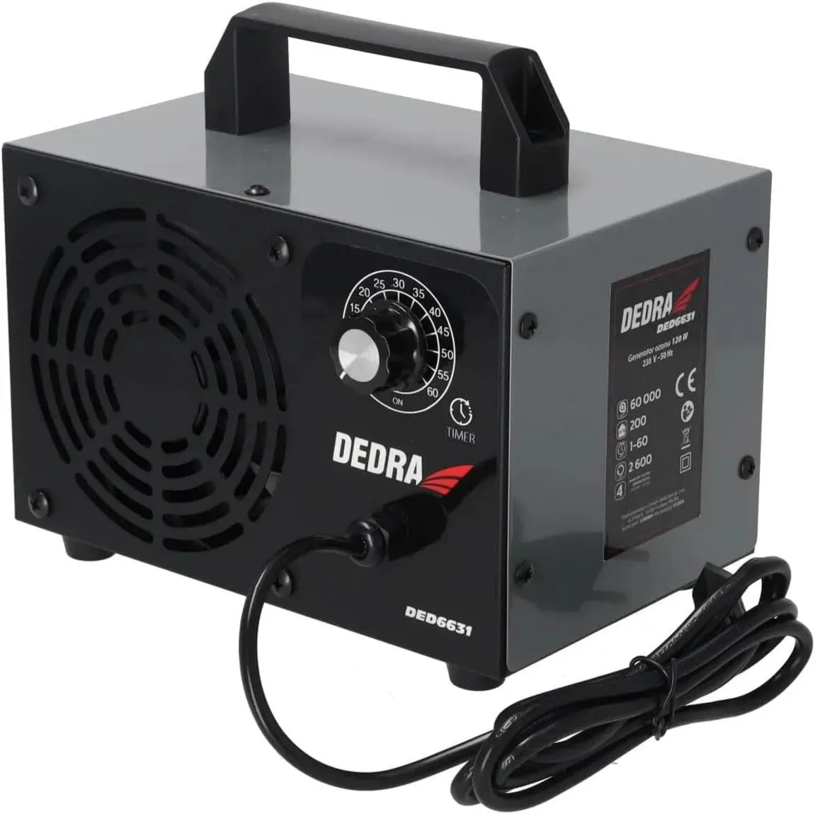 Dedra oczyszczacz powietrza, Generator, 120 W, 200 m, zegar, czarny