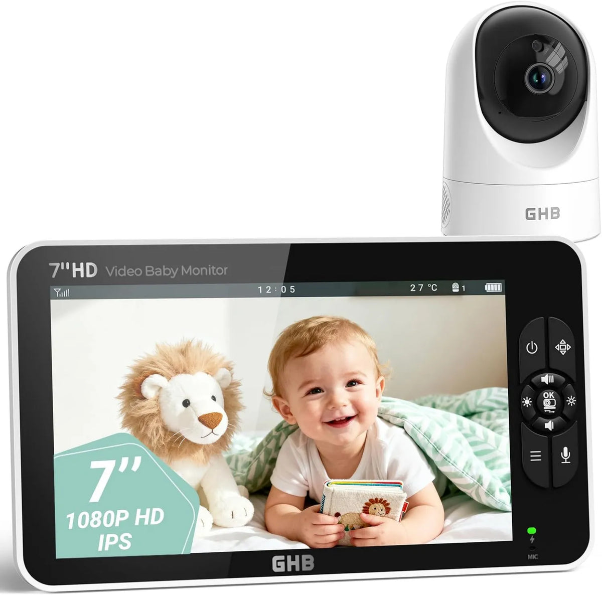 GHB, IPS 1080P Babyphone, Bateria, Wsparcie, Aparat fotograficzny, Monitor wideo dla dzieci, Płyta IPS, Baby 7 Inch IPS 1080P Czas trwania 168 godzin Batter