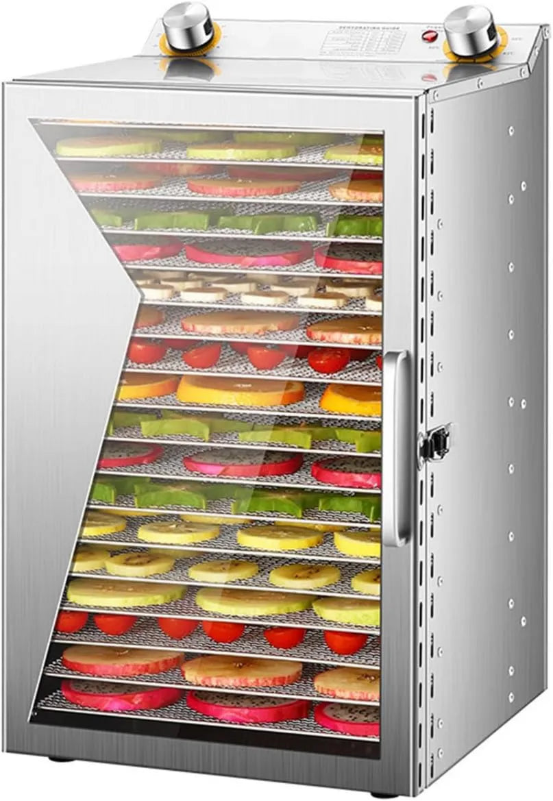 Wentylator, 800 W, 28,7 cm, 2,5 cm, timer, Suszarka Do żywności 6-18 Warstw, Ze Stali Nierdzewnej, Z Timerem 1-12 Godzin, Zakres Temperatur 30-90°c