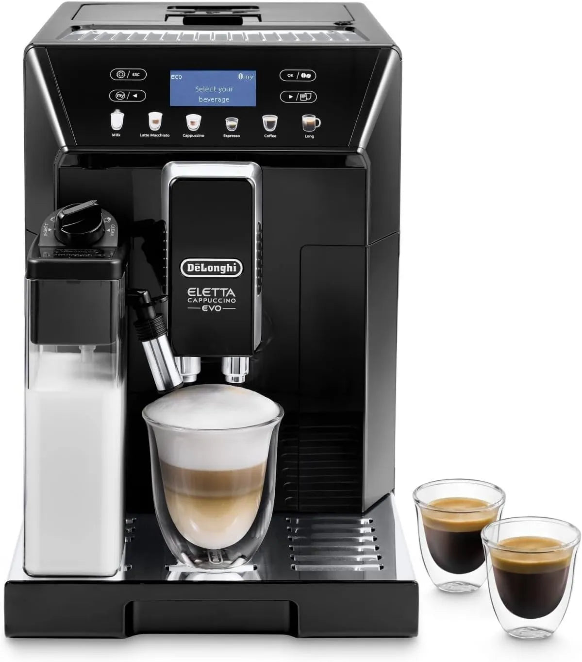 De'Longhi automatyczny ekspres do kawy, De 'Longhi ECAM46.860.B Mchnienie mleka, emulgator mleka, dotyk, ekran LCD, czarny, automatyczna ekspres do kawy 6 Napoje, Cappuccino