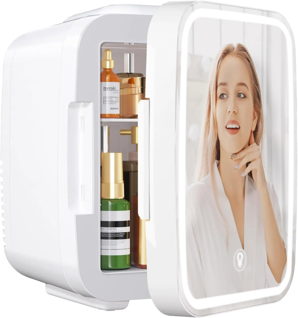 YASHE minilodówka, Lodówka, 4 l, 220 V, przenośne, białe, termoelektryczne ogrzewanie i chłodzenie 220 V AC, 12 V DC do samochodu, lodówka Skincare z lusterkiem LED