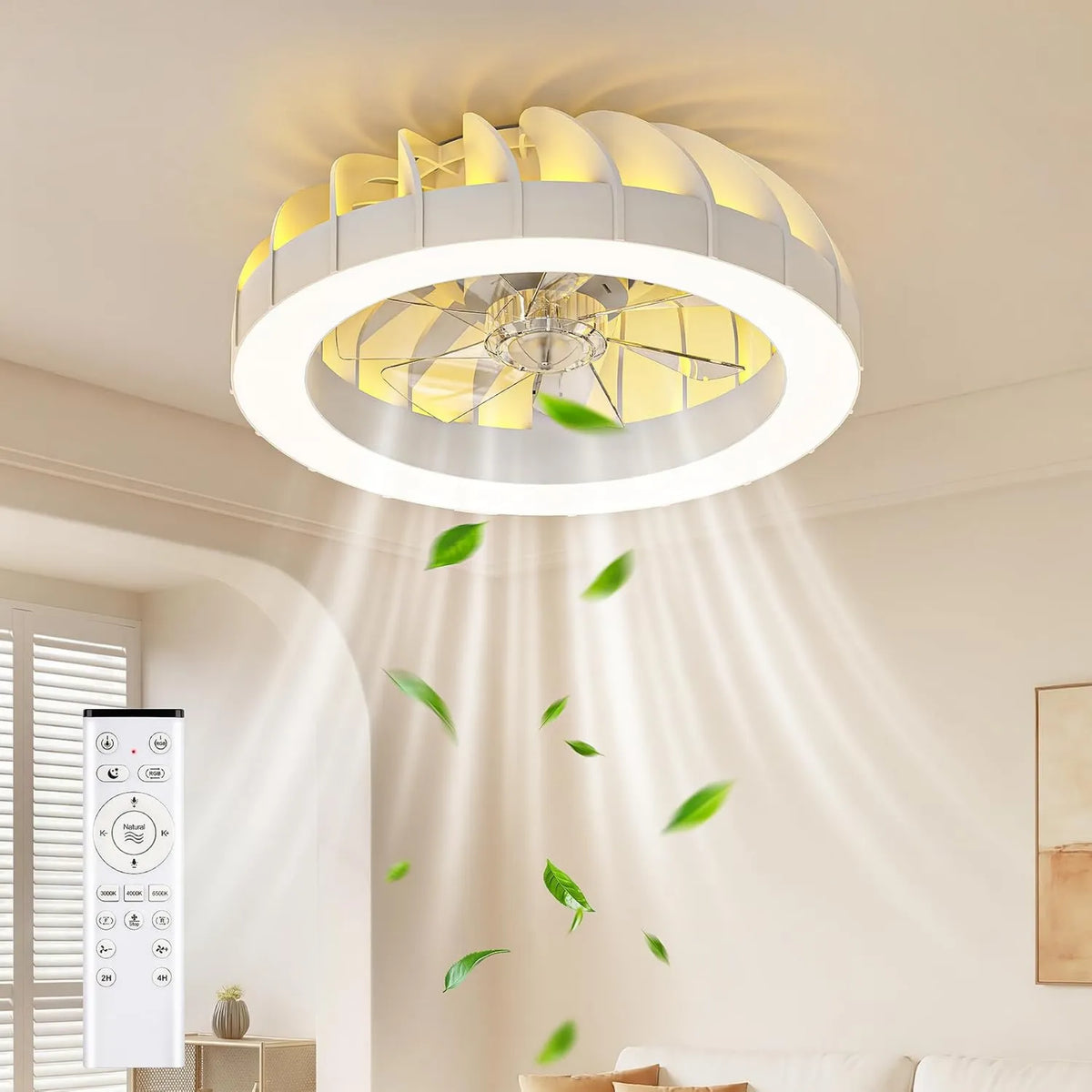 GLOFAN, Wentylator, 46 cm, 30 W, zegar, cicha, temperatura barwy od 3000 K do 6500 K, silnik prądu stałego 30 W, 6 prędkości, RGB Dimmable