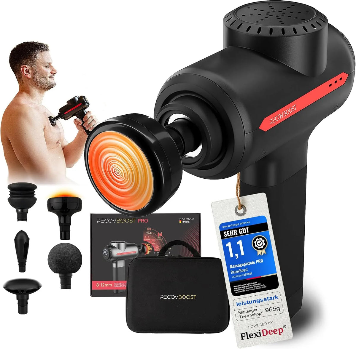 RECOVBOOST, Fascias, pistolet do masażu z regulowaną masażem, pistolet do masażu z funkcją termiczną Uwaga 1.1, pistolet do masażu do