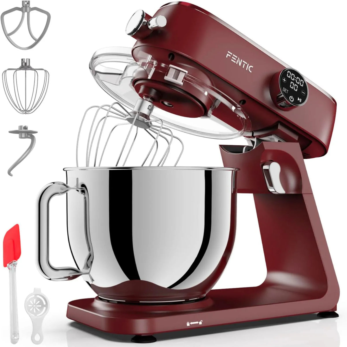 Robot kuchenny, 1800 W, Urządzenie Planetarne z Aluminiową Obudową, Hakiem do Ciasta i Mieszadłem, z Dodatkowymi Akcesoriami