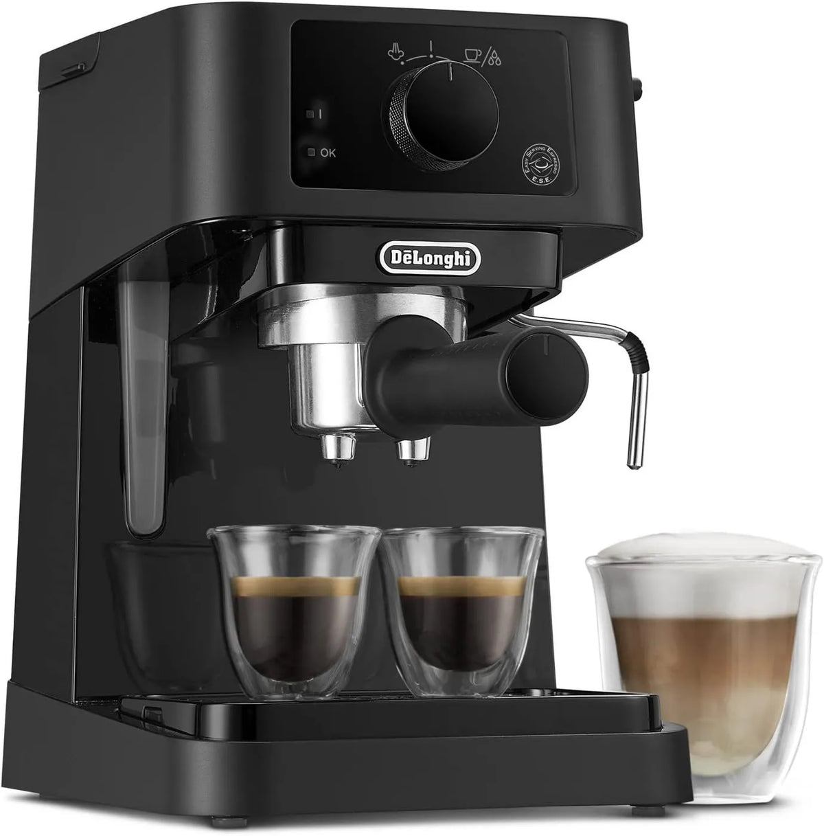 De'Longhi, De 'Longhi EC235.BK Milk Moulder, 1 l, Milk Emulsifier, Duży zbiornik, Stal nierdzewna Kocioł, Czarny, Kawa Moul lub ESE Dosettes