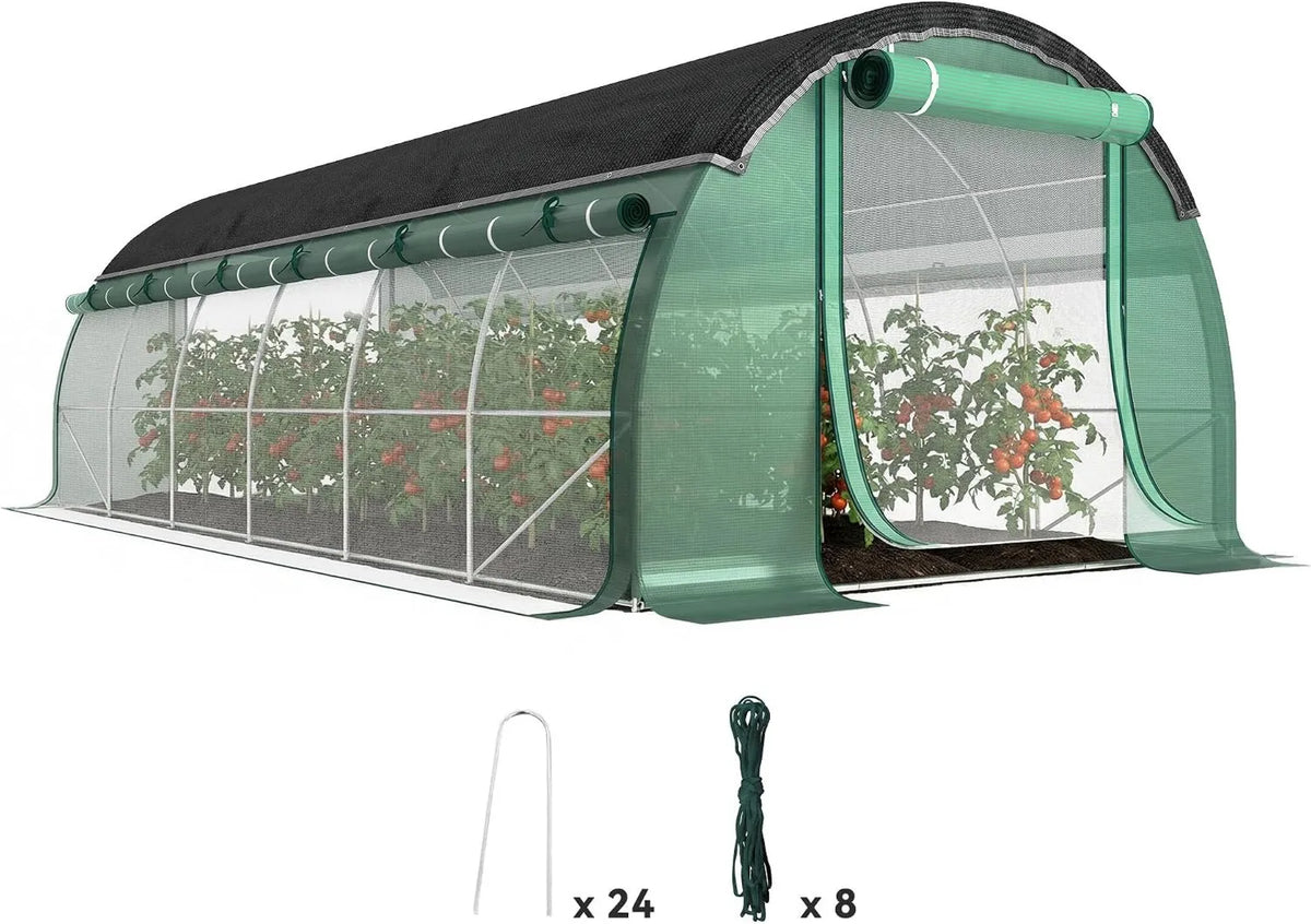Outsunny, 6 x 3 x 2 m, 140 g, Szklarnia foliowa 6 x 3 x 2 m z 12 oknami, drzwiami przesuwnymi, zwijane ściany boczne, odporny na promieniowanie UV