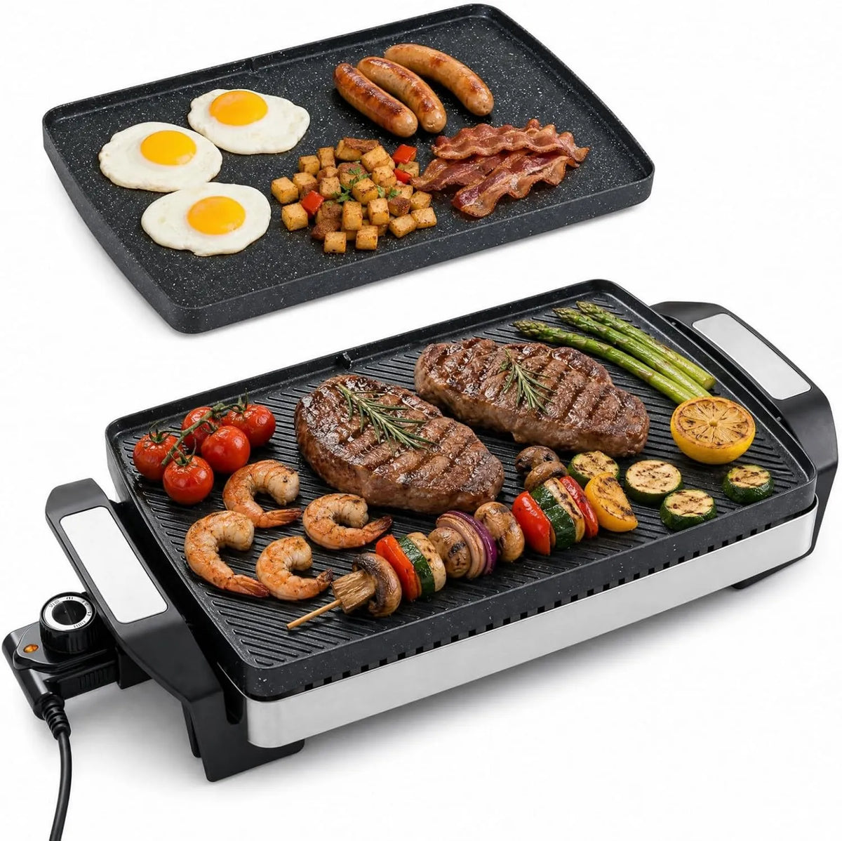 LIFEZEAL, Zmywarka, 1500 W, grill, termostat, kemping, powłoka non@-@ stick, Plancha- Gril elektryczny Reversible 1500 W, Pic Niques & kemping