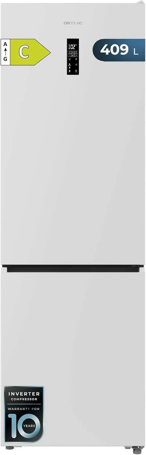 Cecotec lodówka do zabudowy, Bolero CoolMarket Combi Lodówka, 409 l, bez mróz, Inwerter, biały, MAX INSIDE z technologii VIP, niska konsumpcja, temperatura drawera