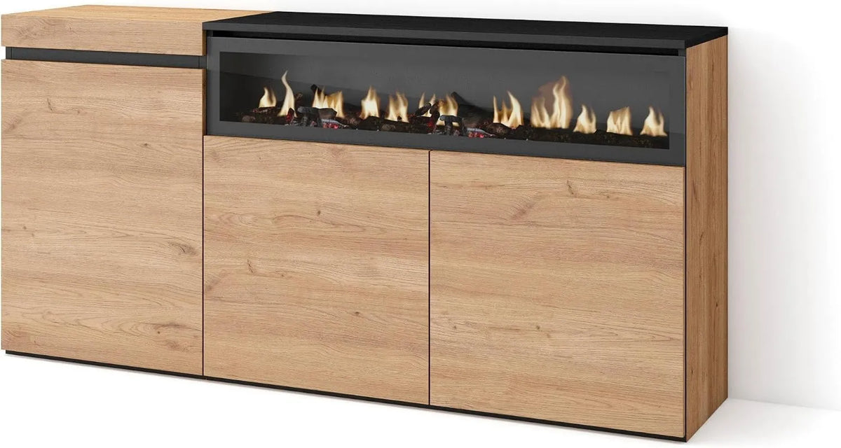 Skraut Home, Elektryczny kominek, Dom Skraut, do Sideboard Living and Kitchen, 150x75x35 cm, 3 Drzwi, Szafa magazynowa, Wygoda