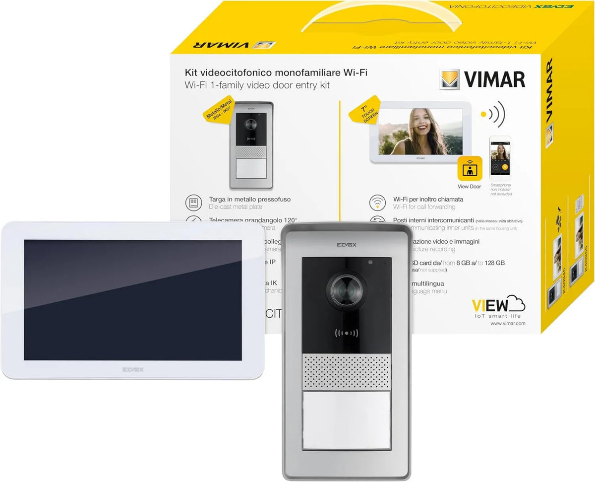 Vimar K42955 wideodomofon, sterowanie dotykowe, sterowanie WiFi, Zestaw wideodomofonu jednorodzinnego, kolorowy ekran dotykowy Wi-Fi LCD 7'