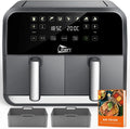 Frytkownica beztłuszczowa, 1700 W, 60 min, Uten Podwójna frytkownica na gorące powietrze, Dual Zone Airfryer, z 2 silikonowymi podkładkami