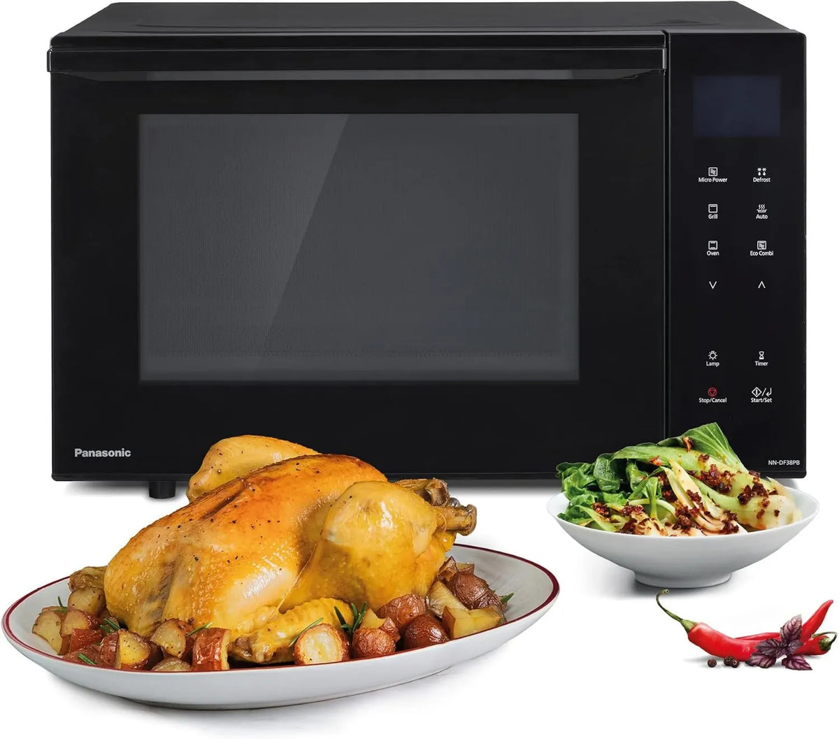 Panasonic NN-DF38PBEPG kuchenka mikrofalowa, 1000W, praca automatyczna, funkcja grilla, mikrofalówka z funkcją piekarnika i grilla, łatwe czyszczenie