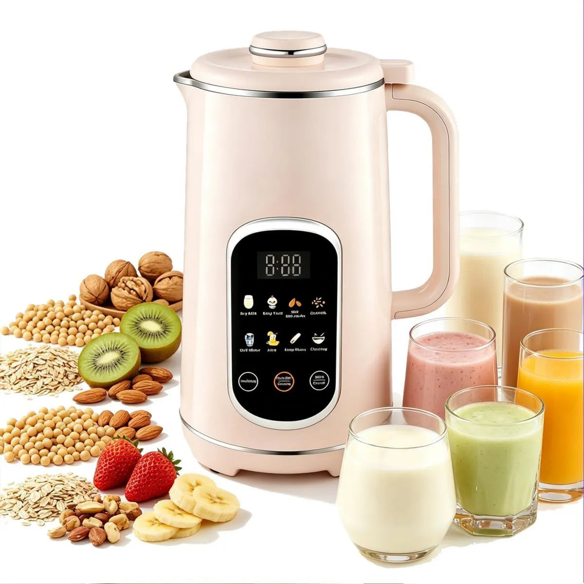 Generic blender kielichowy, Maszyna do mleka, maszyna do mleka roślinnego i mleka orzechowego, 1.2 l, dotyk, licznik czasu, drewno, do soku