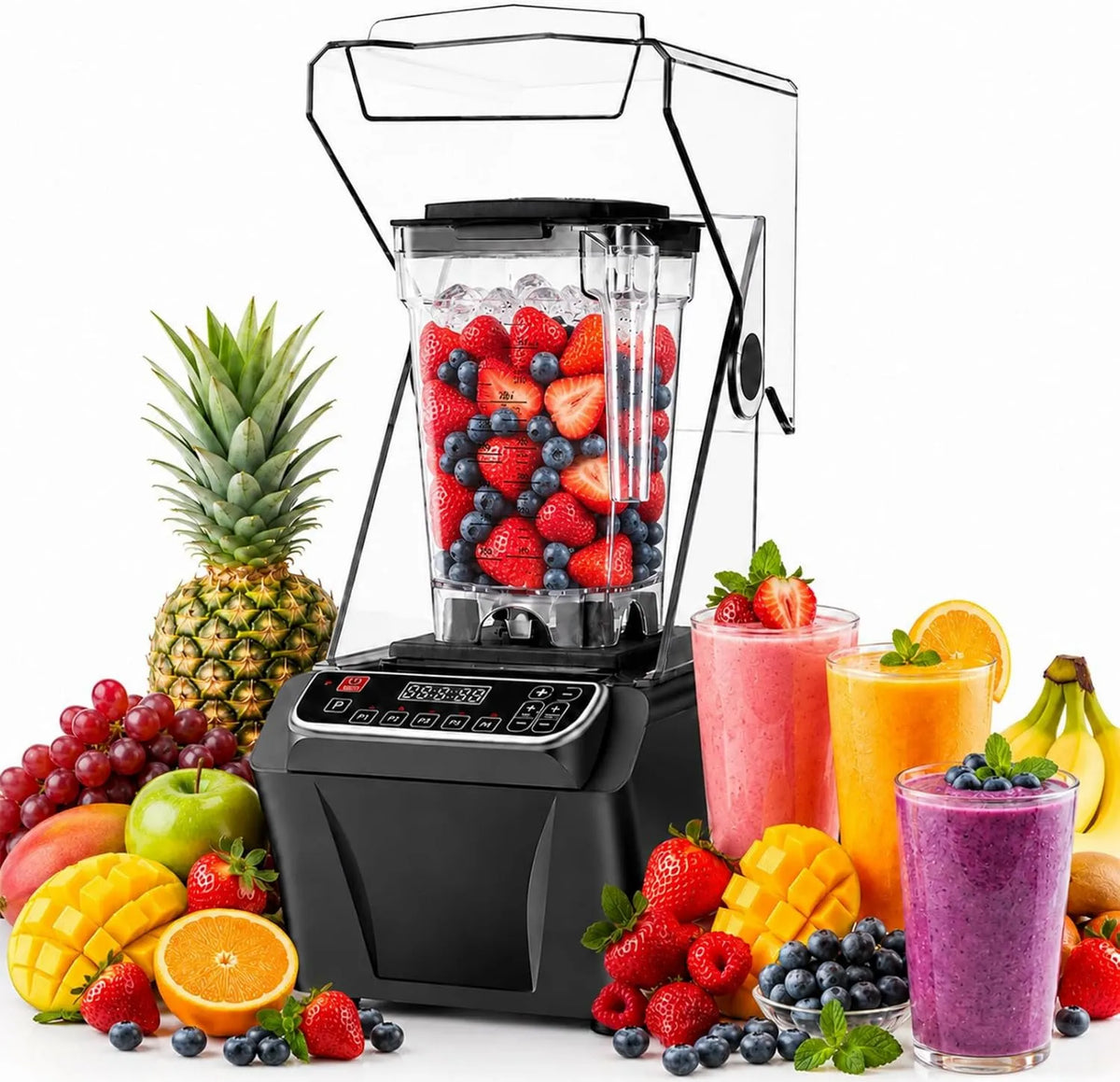 SHUMIAO blender kielichowy, Mikser, 2 l, 2000 W, Profesjonalny, Idealny do kawy i soków, 38, 000 TR / Min, Inteligentny ekran LED