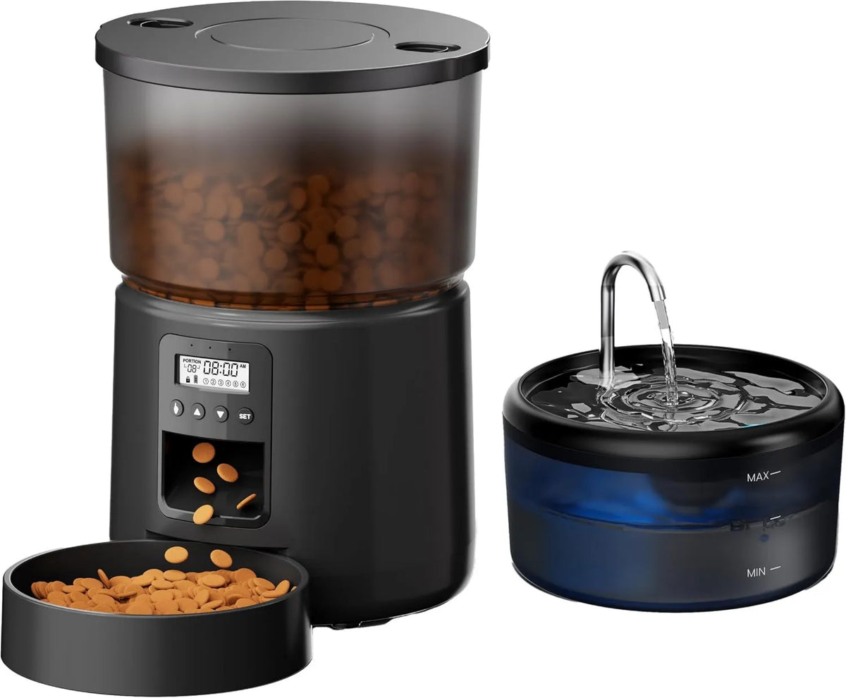 VOUAAOOD, 10S Dystrybutor, 2.4 l, 3 l, zegar, czarny, 3 l żywności Mangerie Zwierzęta z minutnik Programowalne 6 Posiłki